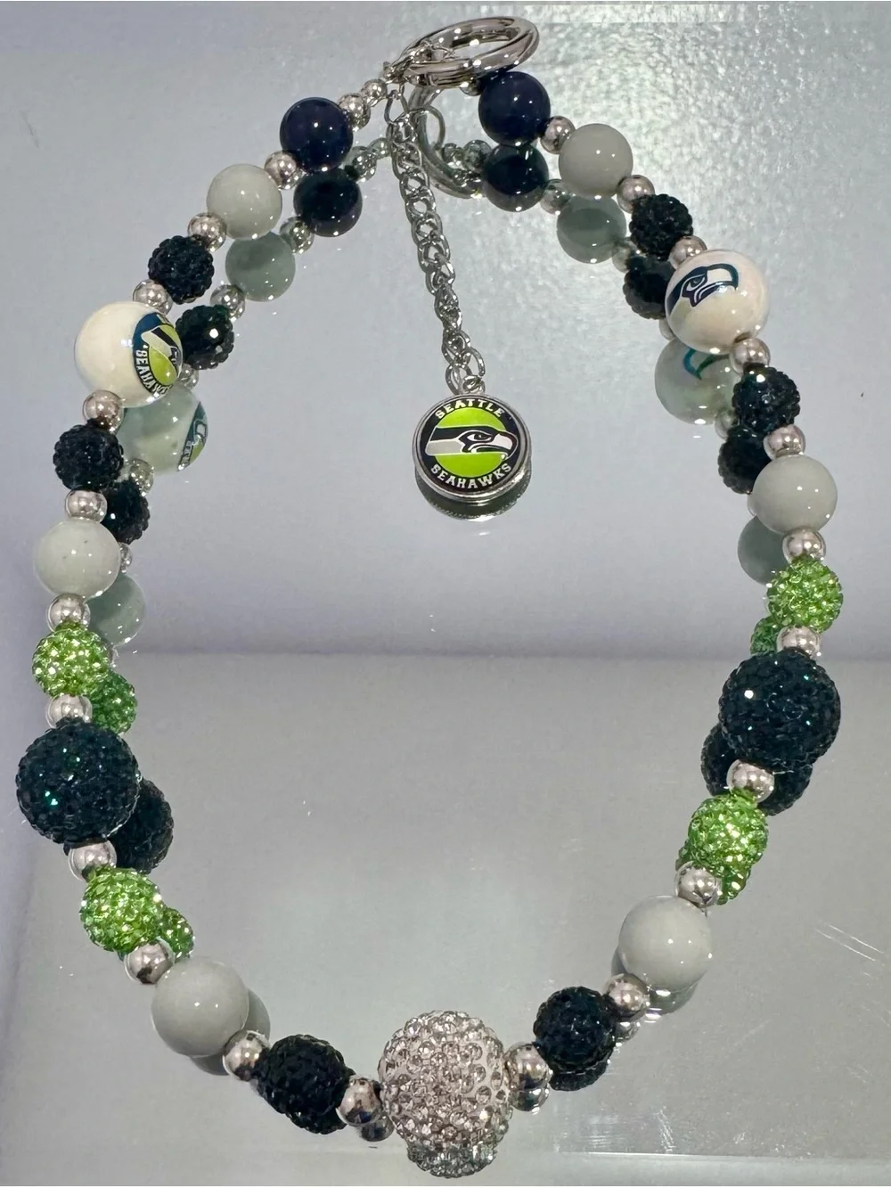 New Seattle Seahawks Green & Navy Beaded Phone Chain